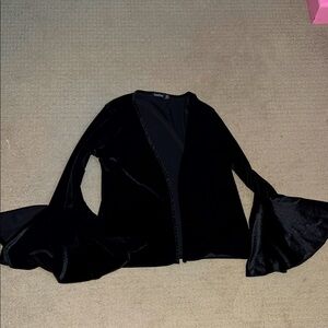 Black Velvet Bell Sleeve Cardigan